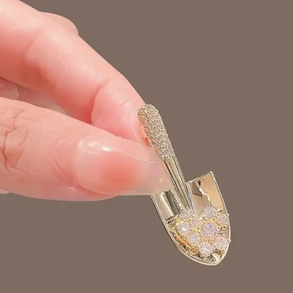 Gold Digger Shovel Brooch Pin Funny Rhinestone Retro Novelty Jewelry Gift sg - Picture 5 of 7